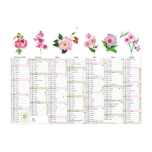 Calendrier Mural 2026 - 13 Mois - 22 x 29.5 cm - Motifs Fleurs