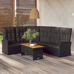 vidaXL Salon de jardin 2 Pièces avec coussins Noir Résine tressée