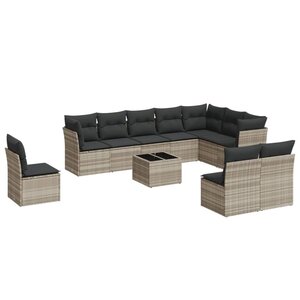 vidaXL Salon de jardin 11 Pièces avec coussins gris clair résine tressée