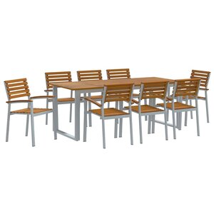 vidaXL Ensemble de salle à manger pour jardin 9 Pièces Gris