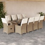vidaXL Ensemble de bistro de jardin 11 Pièces coussins beige poly rotin