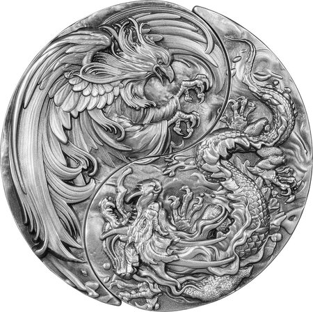 Pièce de monnaie en Argent - Cuivre 5000 Francs g 31.1 (1 oz) Ag - 69.97 (2.25 oz) Cu Millésime 2023 YIN YANG DRAGON AND PHOENIX