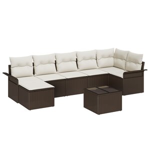 Ensemble de Canapé de Jardin 7 Pièces avec Coussins Gris Rotin