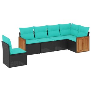 vidaXL Salon de jardin 6 Pièces avec coussins noir résine tressée