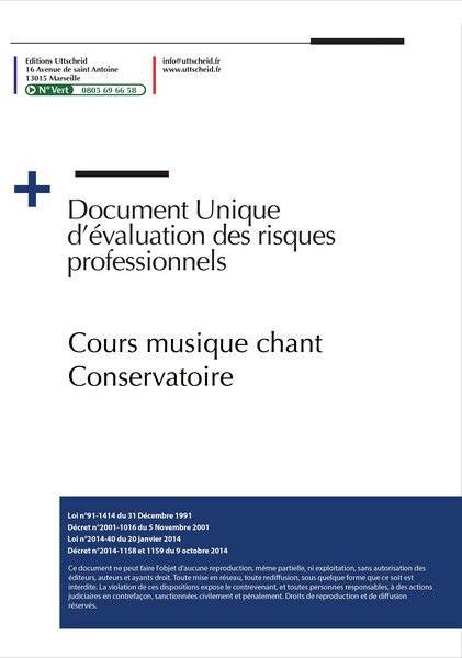 Document unique d'évaluation des risques professionnels métier  : Cours musique  chant  danse - Version 2024 UTTSCHEID