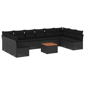 vidaXL Salon de jardin 11 Pièces avec coussins noir résine tressée