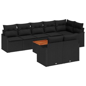vidaXL Ensemble de canapé de jardin avec coussin 9 Pièces Noir polyrotin