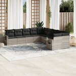vidaXL Salon de jardin avec coussins 10 Pièces gris clair résine tressée