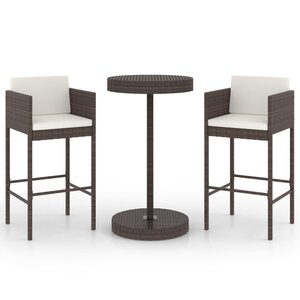 vidaXL Meubles de bar de jardin 3Pièces et coussins Résine tressée Marron