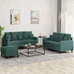 vidaXL Ensemble de canapés 3 Pièces avec coussins Vert foncé Velours