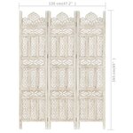 vidaXL Cloison de séparation 3 panneaux Blanc 120x165 cm Bois manguier