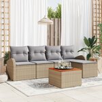 vidaXL Ensemble de canapés de jardin 6 pièces avec coussins Beige Poly Rotin Acacia