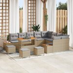 Ensemble de Canapé de Jardin vidaXL de 13 pièces avec Coussins Beige en Poly Rotin Acacia