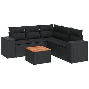 vidaXL Salon de jardin 6 Pièces avec coussins noir résine tressée