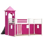 vidaXL Lit superposé avec toboggan et rideaux rose 90x190 cm
