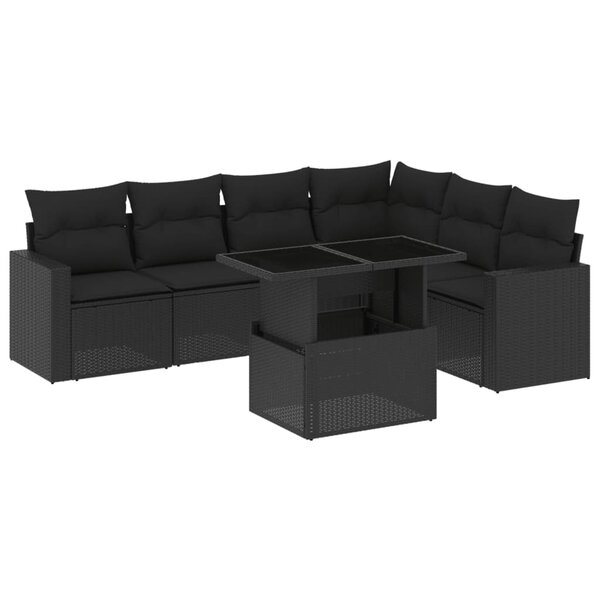 vidaXL Salon de jardin 7 Pièces avec coussins noir résine tressée