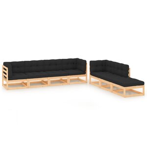 vidaXL Salon de jardin 7 Pièces avec coussins Bois de pin massif