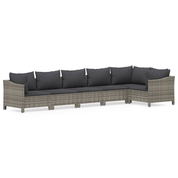vidaXL Salon de jardin 6 Pièces avec coussins Gris Résine tressée