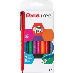 Pochette de 8 stylos bille à capuchon izee bx460 couleurs assorties pentel