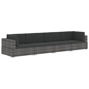 vidaXL Salon de jardin 4 Pièces avec coussins résine tressée gris