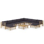 vidaXL Salon de jardin 11 Pièces avec coussins gris foncé bambou