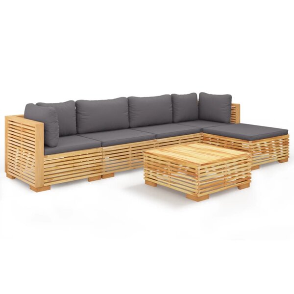 vidaXL Salon de jardin 6 Pièces avec coussins Bois de teck solide