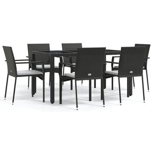 vidaXL Ensemble à manger de jardin coussins 7Pièces Noir Résine tressée