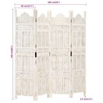 vidaXL Cloison de séparation 4 panneaux Blanc 160x165 cm Bois manguier