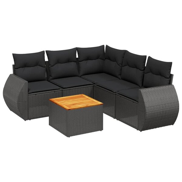 vidaXL Salon de jardin 6 Pièces avec coussins noir résine tressée