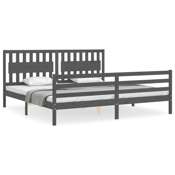 vidaXL Cadre de lit avec tête de lit gris 200x200 cm bois massif
