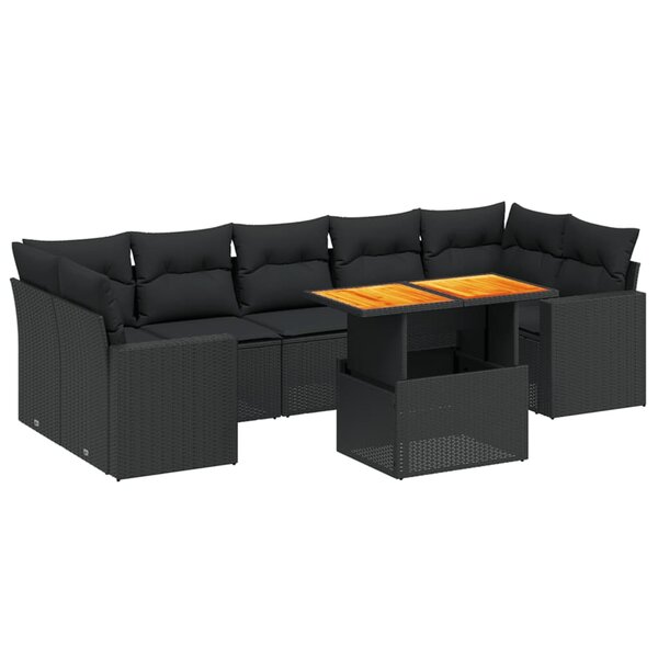 vidaXL Salon de jardin 8 Pièces avec coussins noir résine tressée