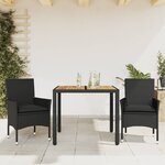 vidaXL Ensemble à manger de jardin et coussins 3 Pièces noir rotin acacia