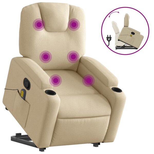 vidaXL Fauteuil inclinable de massage Crème Tissu