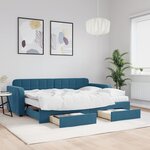 vidaXL Lit de jour avec gigogne et tiroirs bleu 80x200 cm velours