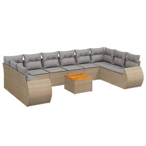vidaXL Salon de jardin 11 Pièces avec coussins beige résine tressée