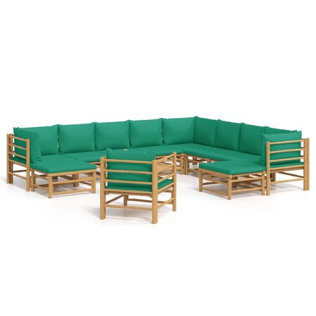 vidaXL Salon de jardin 12 Pièces avec coussins vert bambou