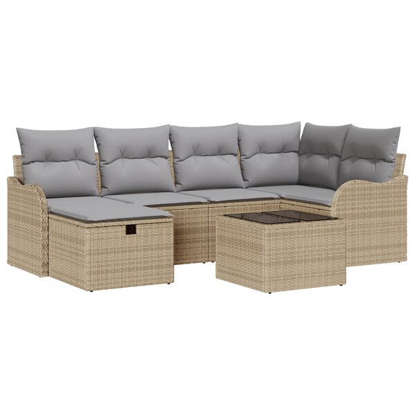 Ensemble de canapé de jardin 7 pièces vidaXL avec coussins Beige Poly Rattan