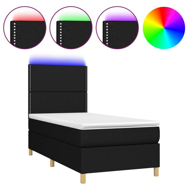 vidaXL Sommier à lattes de lit avec matelas et LED Noir 80x200cm Tissu