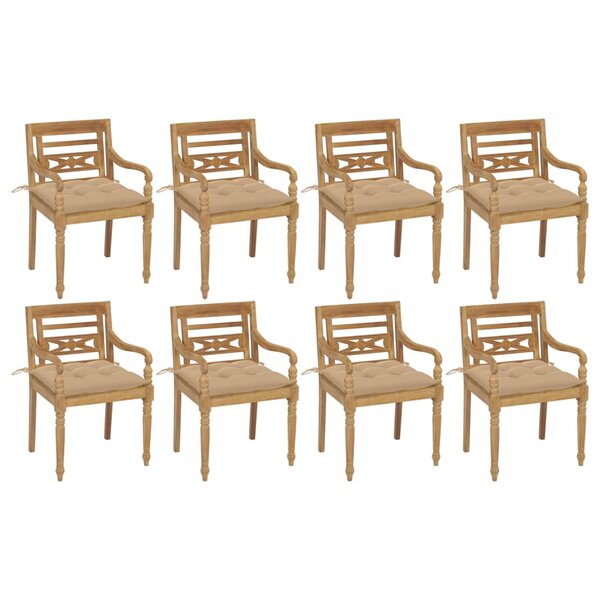 vidaXL Chaises Batavia avec coussins 8 Pièces Bois de teck solide