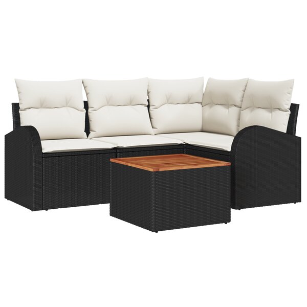 vidaXL Ensemble de canapé de jardin de 5 pièces avec coussins Noir Poly Rattan Acacia