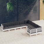 vidaXL Salon de jardin 9 Pièces avec coussins blanc bois de pin