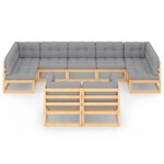 vidaXL Salon de jardin 9 Pièces avec coussins Bois de pin massif
