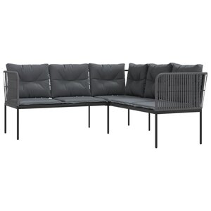 vidaXL Canapé de jardin avec coussins forme de L noir acier textilène