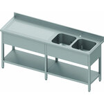 Plonge inox adossée 2 cuves - avec etagère - profondeur 600 - stalgast -  - inox2400x600 x600x900mm