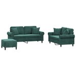 vidaXL Ensemble de canapés 3 Pièces avec coussins vert foncé velours