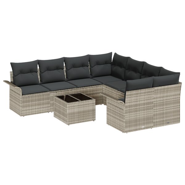 vidaXL Ensemble de canapés de jardin 9 pièces avec coussins gris clair en poly rattan