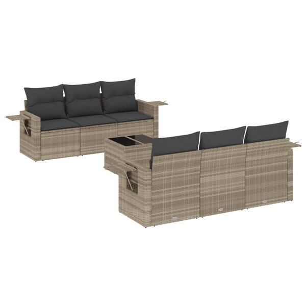 vidaXL Salon de jardin avec coussins 7 Pièces gris clair résine tressée