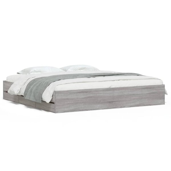 vidaXL Cadre de lit à tiroirs sonoma gris 180x200 cm bois d'ingénierie