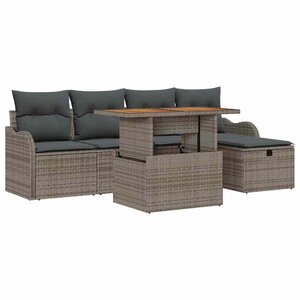 vidaXL Ensemble de canapé de jardin avec coussin 6 Pièces Gris Poly rotin