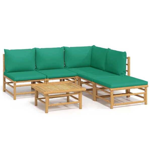 vidaXL Salon de jardin 6 Pièces avec coussins vert bambou
